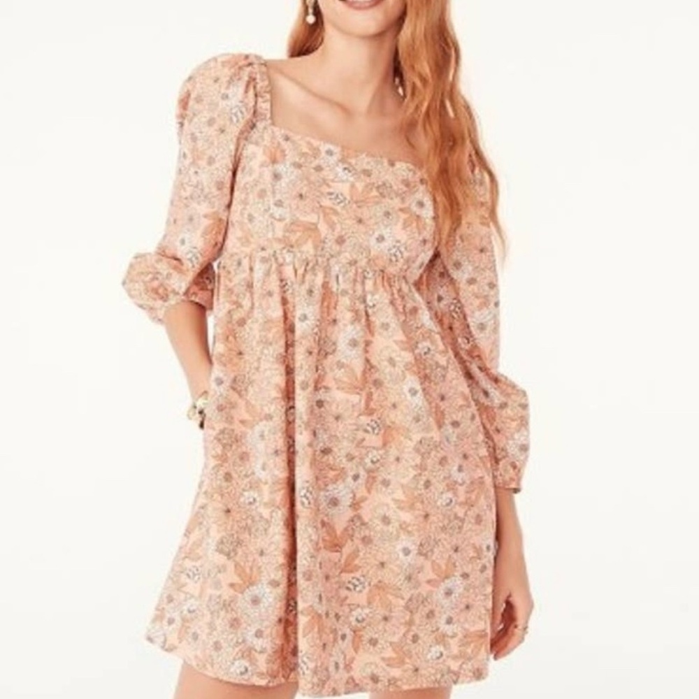 Squareneck cotton poplin dress in zinnia floral NWT